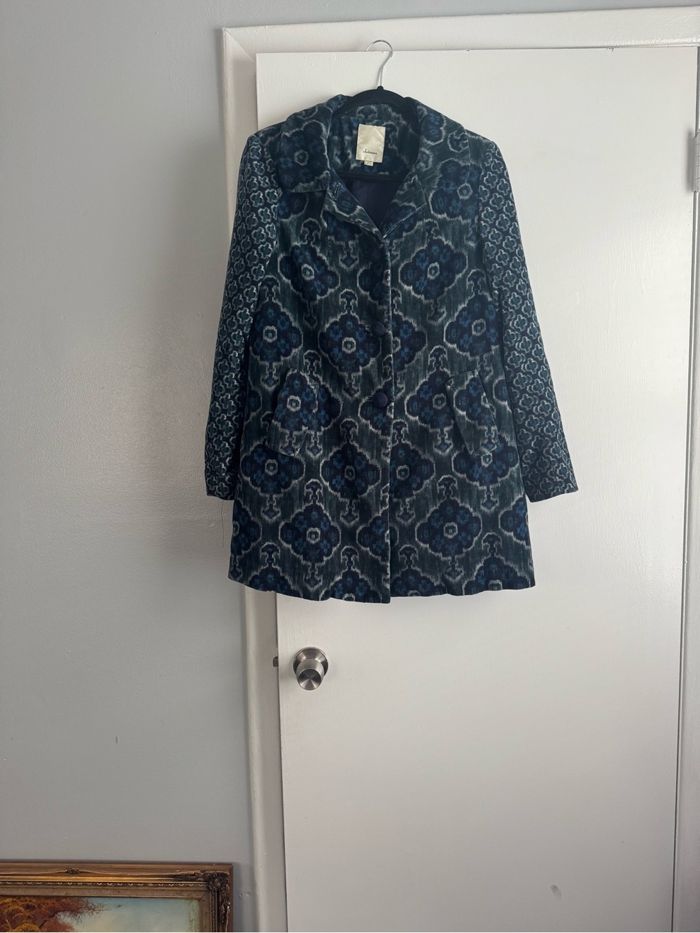 Anthropologie Women's Blue Patterned Coat